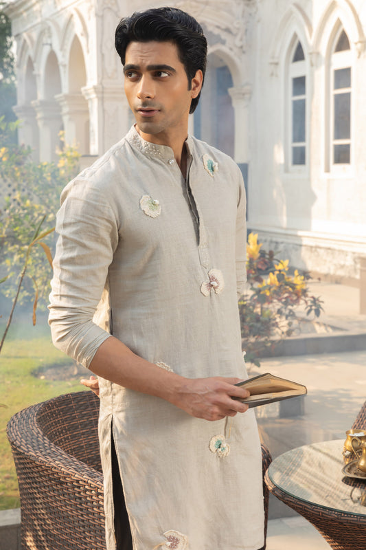 Silver Mist Linen Kurta