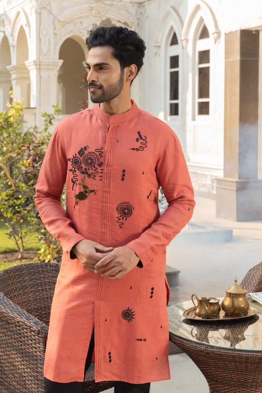 Tangerine Linen Kurta