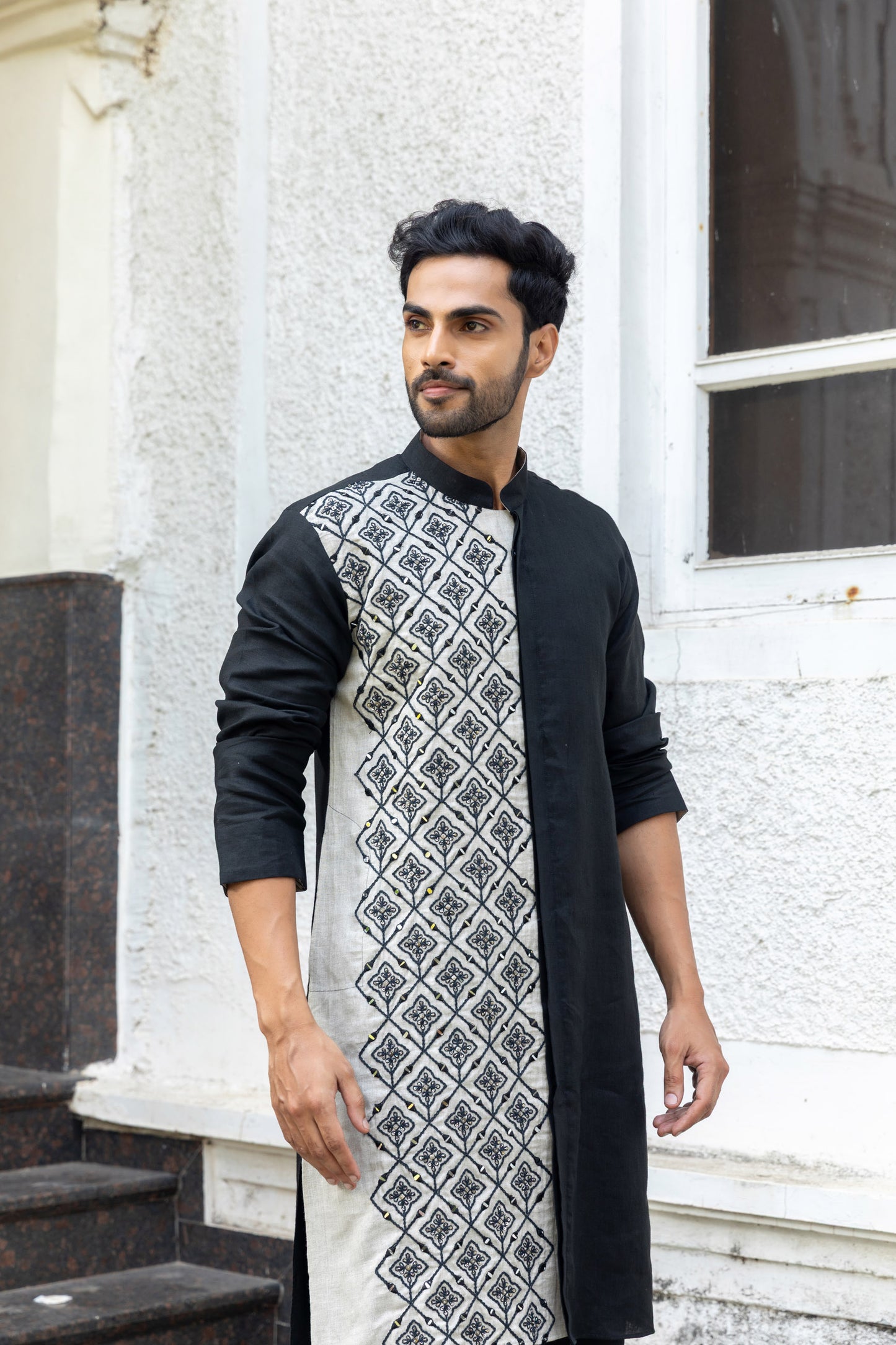 Ebony & Ivory Linen Kurta