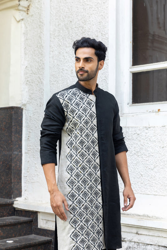 Ebony & Ivory Linen Kurta