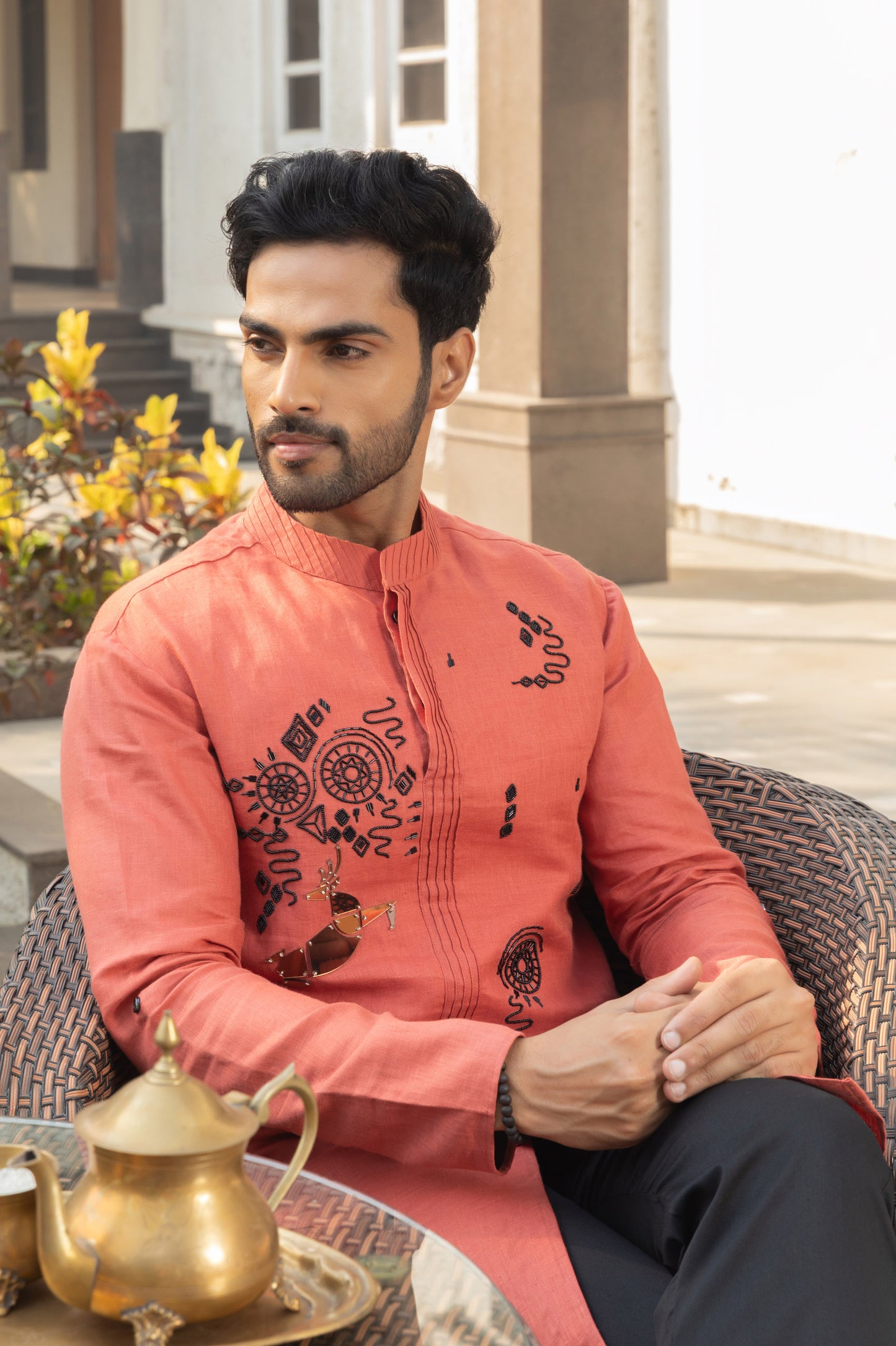 Tangerine Linen Kurta