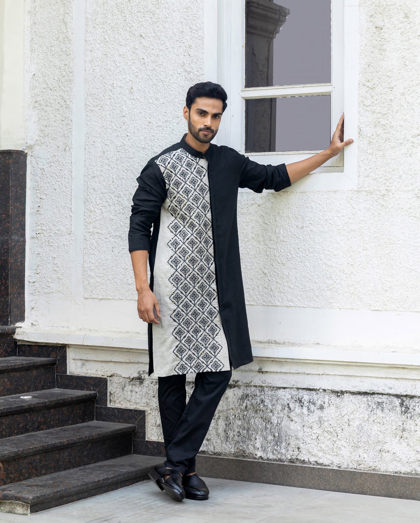 Ebony & Ivory Linen Kurta