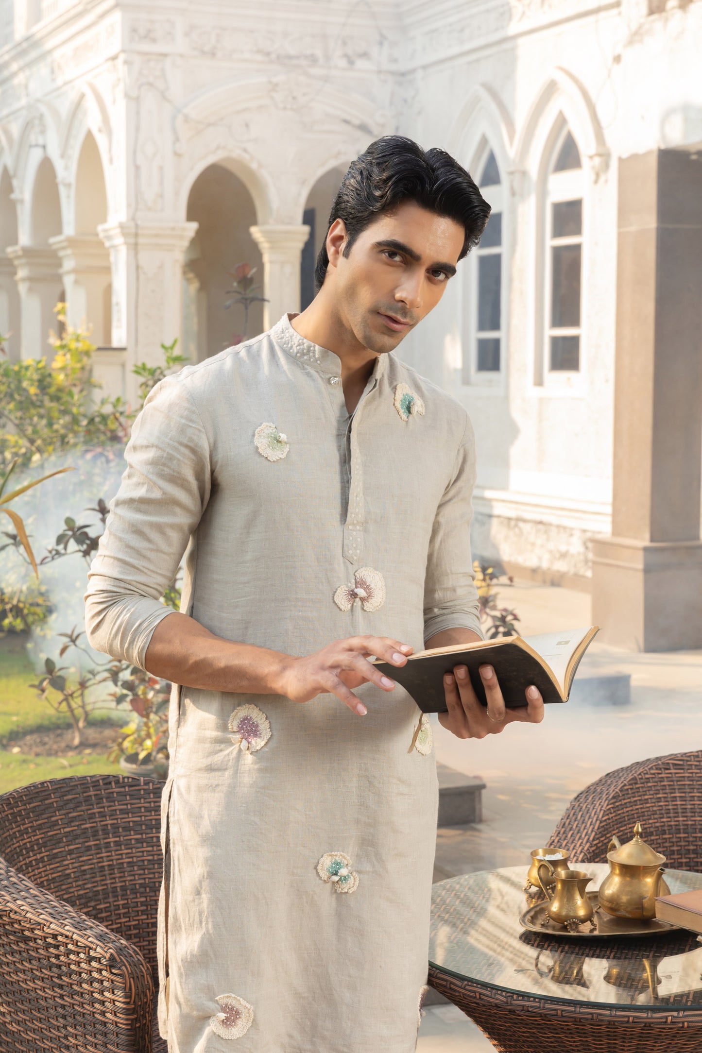 Silver Mist Linen Kurta