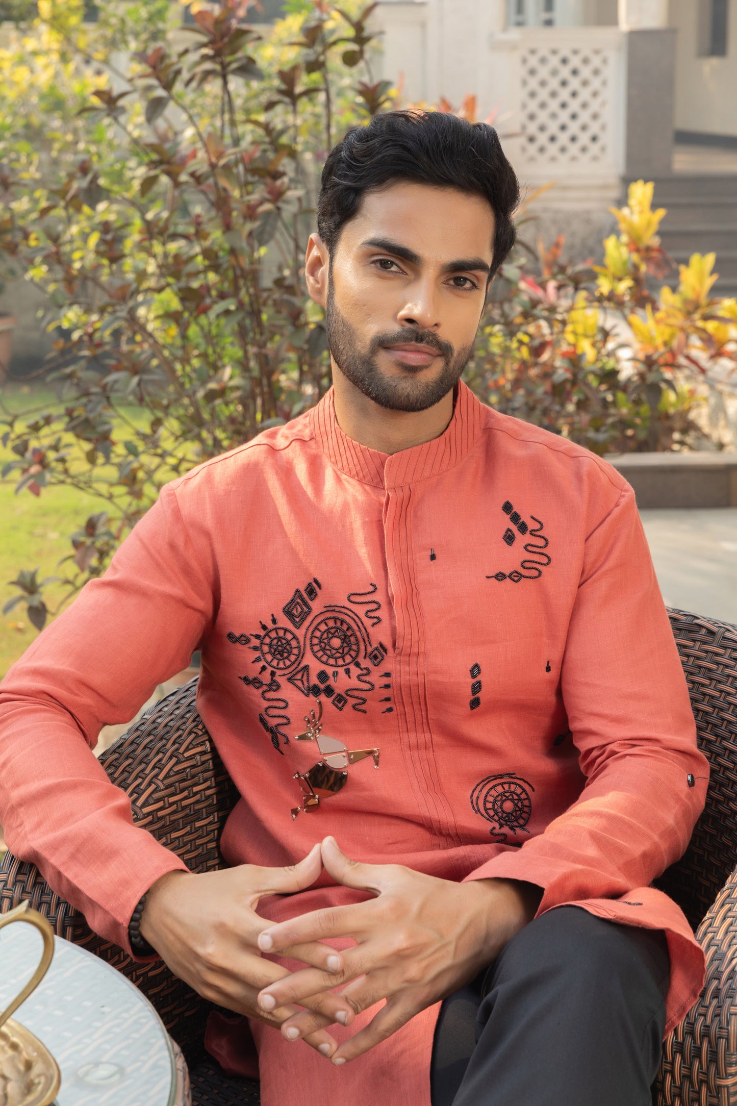 Tangerine Linen Kurta