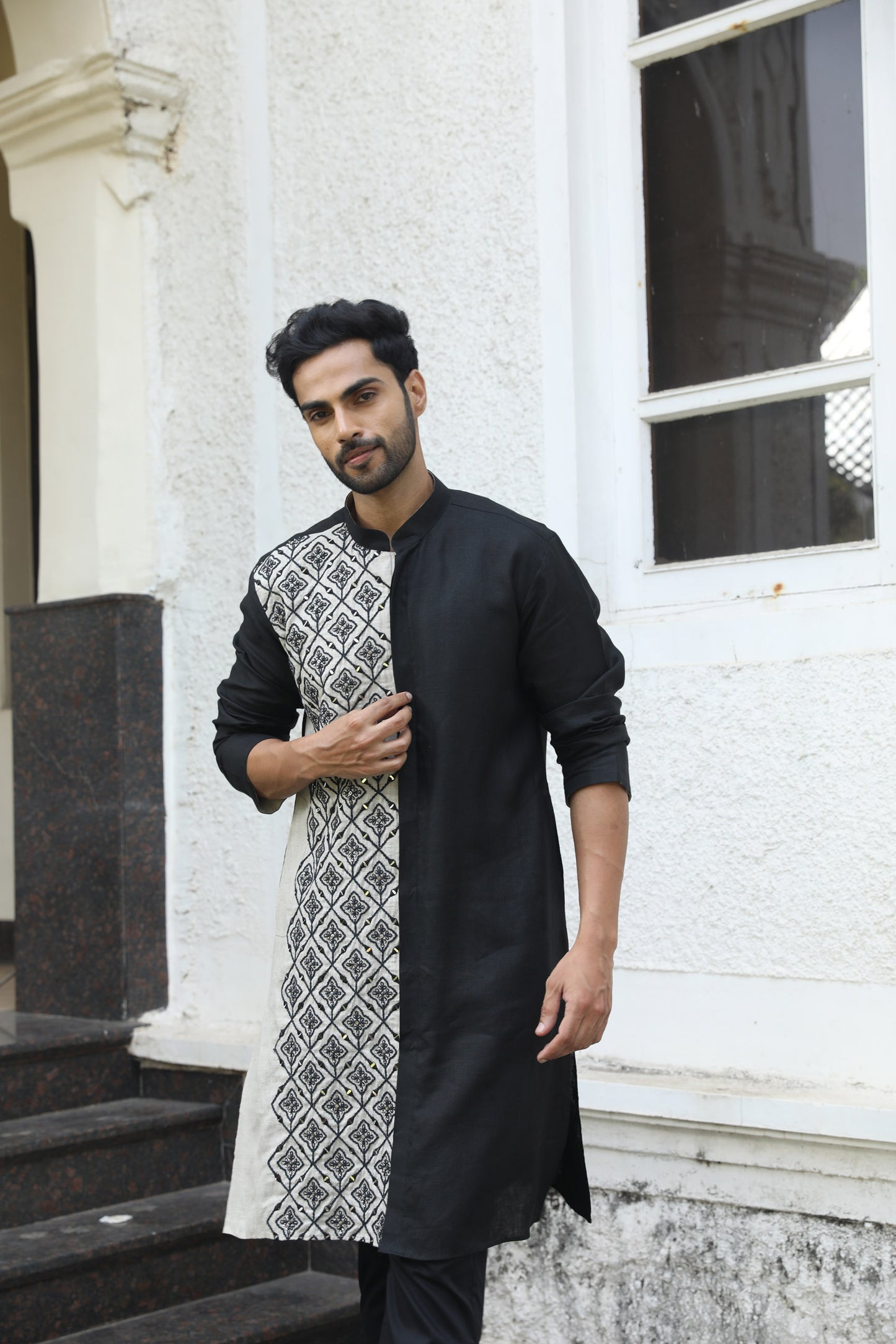 Ebony & Ivory Linen Kurta