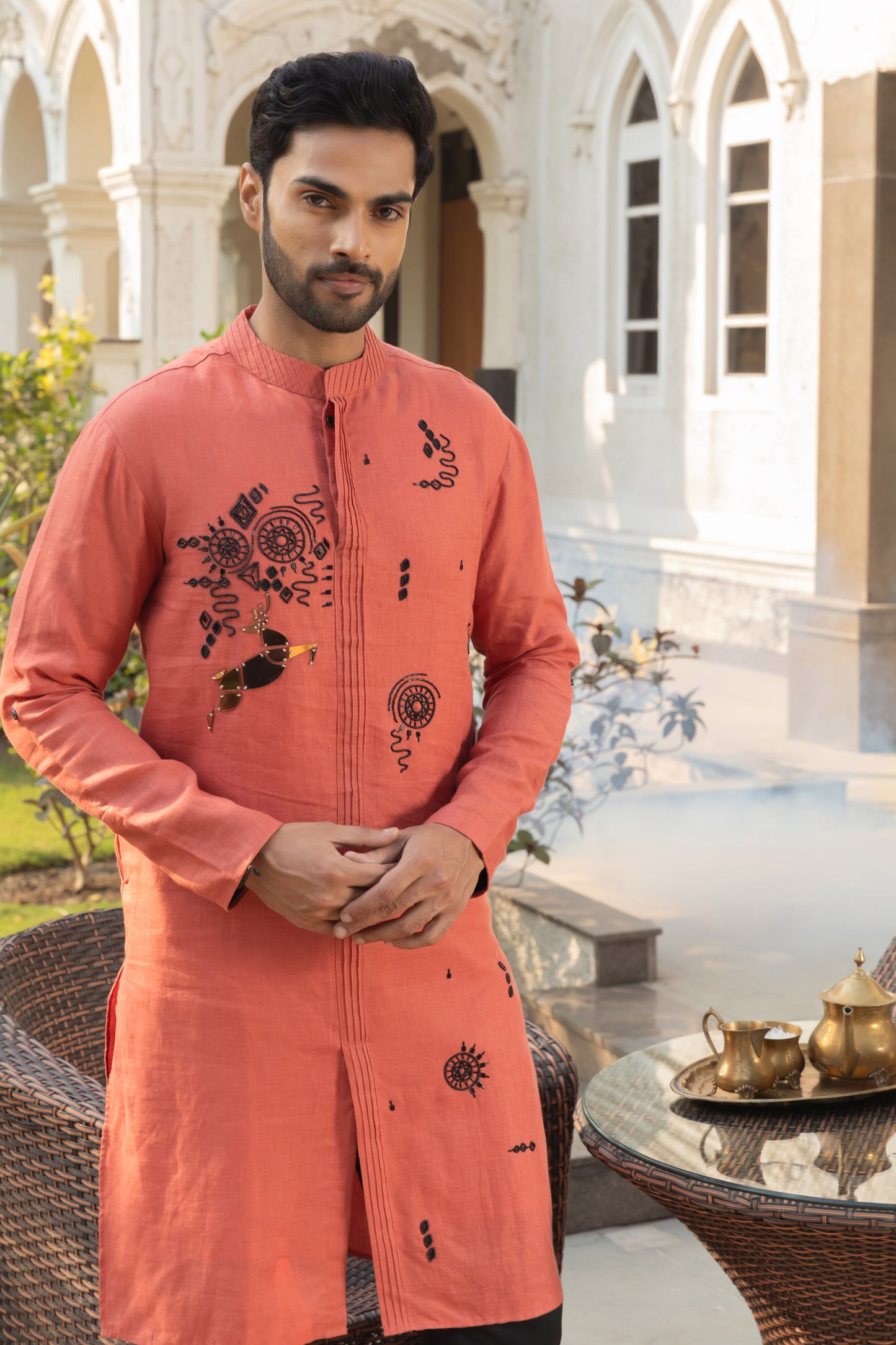 Tangerine Linen Kurta